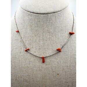 Vintage Native American Sterling Silver and Coral Liquid Silver Necklace 14”